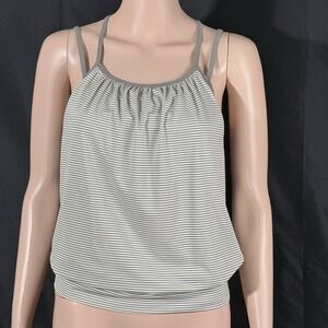 Merrell Deveau Thelon Tank Top Womens Medium Grey Striped Blouson Athletic Yoga